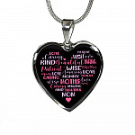 Mother Mommy Heart Words Heart Pendant Necklace - Heart Luxury Necklace (Silver)