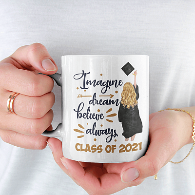 Alternative view of Imagine Dream Believe Always Girl Graduation Ceramic Coffee Mug - Beer Stein - Water Bottle - Color Changing Mug