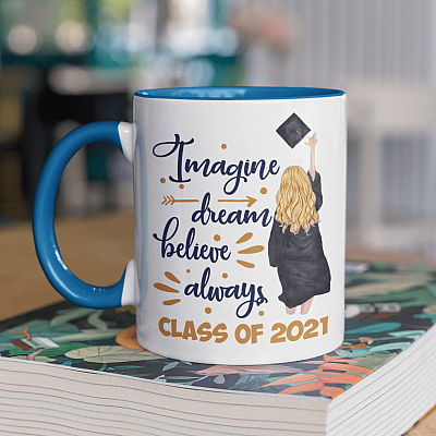Alternative view of Imagine Dream Believe Always Girl Graduation Accent Mug