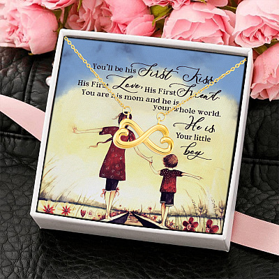 You Will Be His First Kiss His First Love His First Friend You Are His Mom Infinity Heart Pendant Necklace
