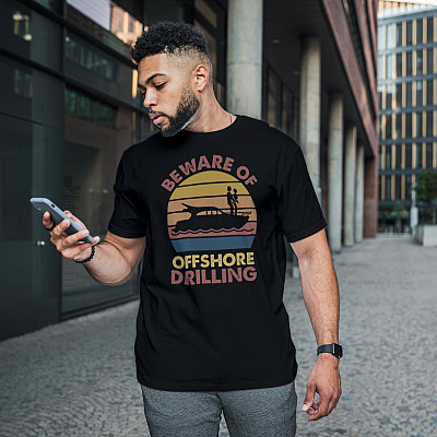 Alternative view of Retro Vintage Beware Of Offshore Drilling Naughty T-shirt - V-neck - Funny Offshore Fishing Shirt