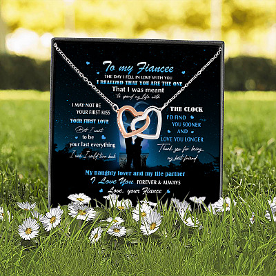 Alternative view of Fiance To My Fiancee The Day I Fell In Love With You I Realized Joined Interlocking Hearts Pendant Necklace
