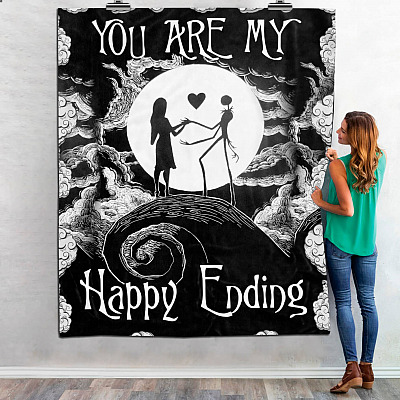 Alternative view of You Are My Happy Ending Nightmare Fleece Blanket - Sherpa Blanket - Woven Blanket - Jack And Sally Blanket