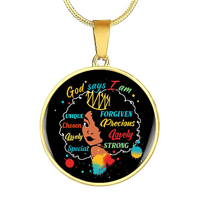 God Says I Am Unique Forgiven Lovely Circle Pendant Necklace - Circle Luxury Necklace (Gold Plated)