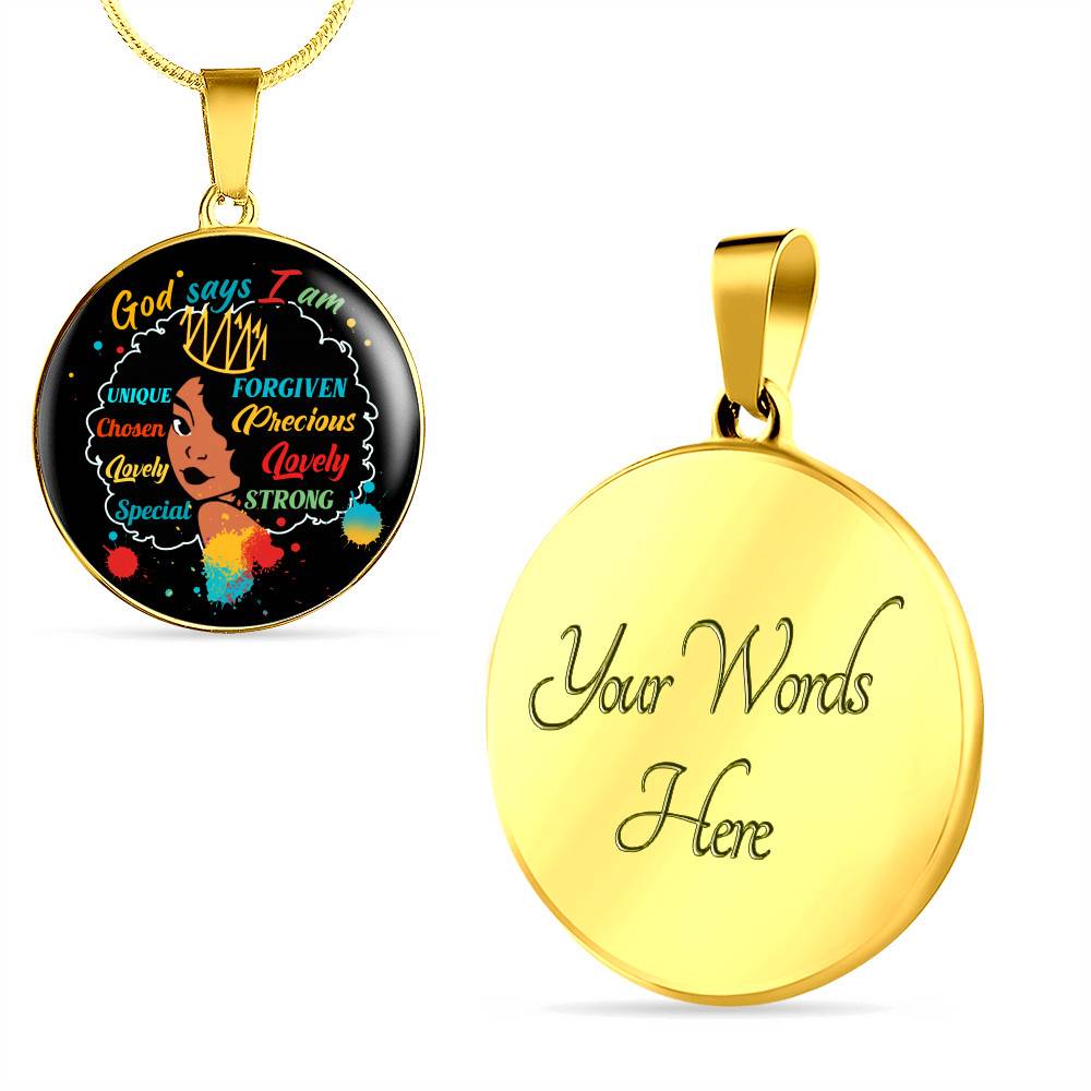 God Says I Am Unique Forgiven Lovely Circle Pendant Necklace - Circle Luxury Necklace (Gold Plated)