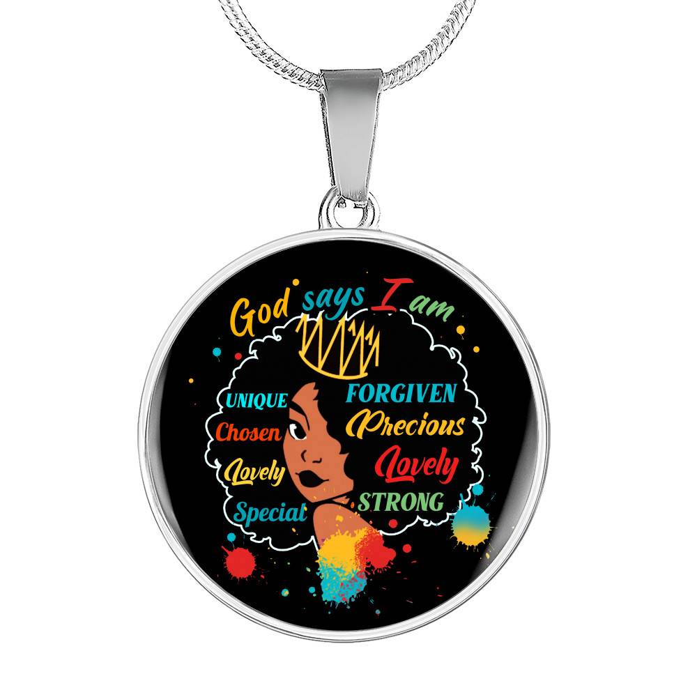 God Says I Am Unique Forgiven Lovely Circle Pendant Necklace - Circle Luxury Necklace (Silver)