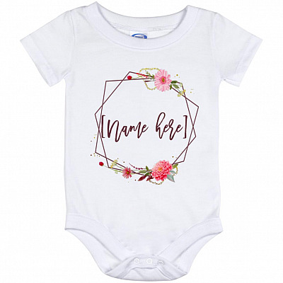 Personalized Floral, White, Baby Onesie - 12 Month