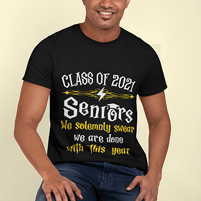 Alternative view of Class Of 2021 Seniors We Solemnly Swear We Are Done With This Year Graduation Yellow T-shirt - V-Neck