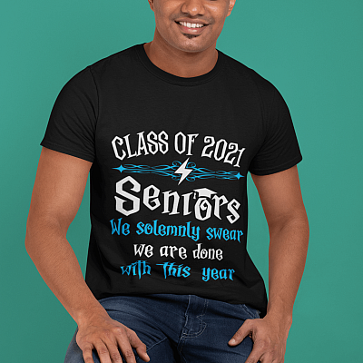 Alternative view of Class Of 2021 Seniors We Solemnly Swear We Are Done With This Year Graduation Blue T-shirt - V-Neck