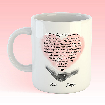 Personalized Sympathy Memorial Gift for Wife Who Lost Husband Ceramic Coffee Mug - My Angel Husband Travel Mug