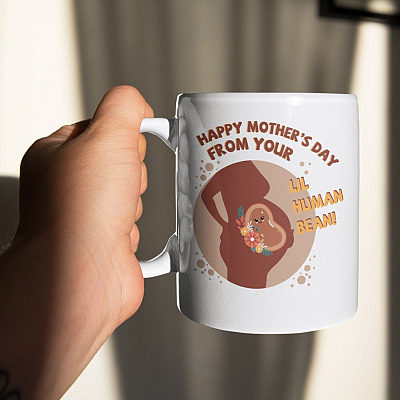 Alternative view of Happy Mother's Day From Your Lil Human Bean Ceramic Coffee Mug-Beer Stein-Water Bottle-Color Changing Mug