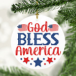 God Bless America Decorative Christmas Ornament - Holiday Flat Circle Ornament - Patriotic Ornament
