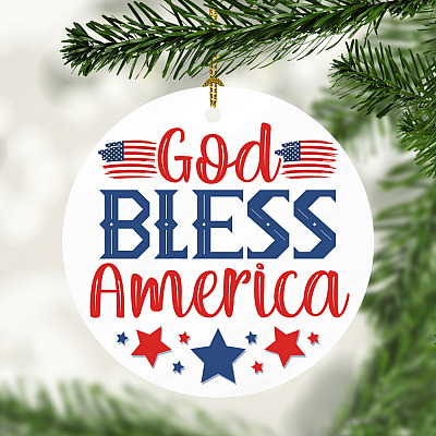 God Bless America Decorative Christmas Ornament - Holiday Flat Circle Ornament - Patriotic Ornament