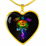 Rainbow Rose Love Is Love LGBT Heart Pendant Necklace - Heart Luxury Necklace (Gold Plated)