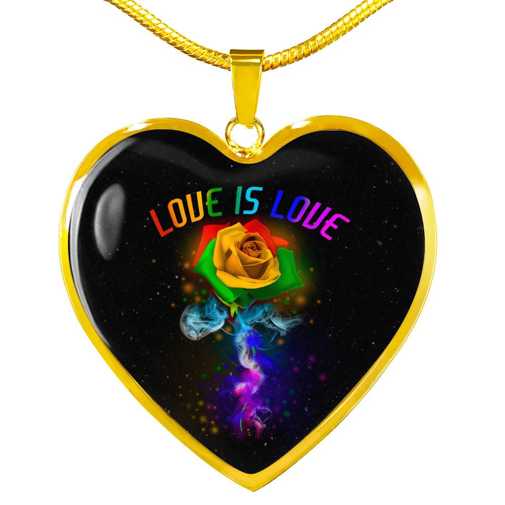 Rainbow Rose Love Is Love LGBT Heart Pendant Necklace - Heart Luxury Necklace (Gold Plated)
