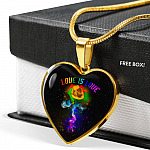 Rainbow Rose Love Is Love LGBT Heart Pendant Necklace - Heart Luxury Necklace (Gold Plated)
