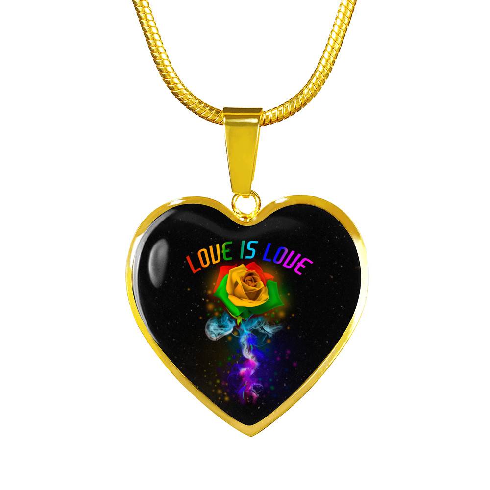 Rainbow Rose Love Is Love LGBT Heart Pendant Necklace - Heart Luxury Necklace (Gold Plated)