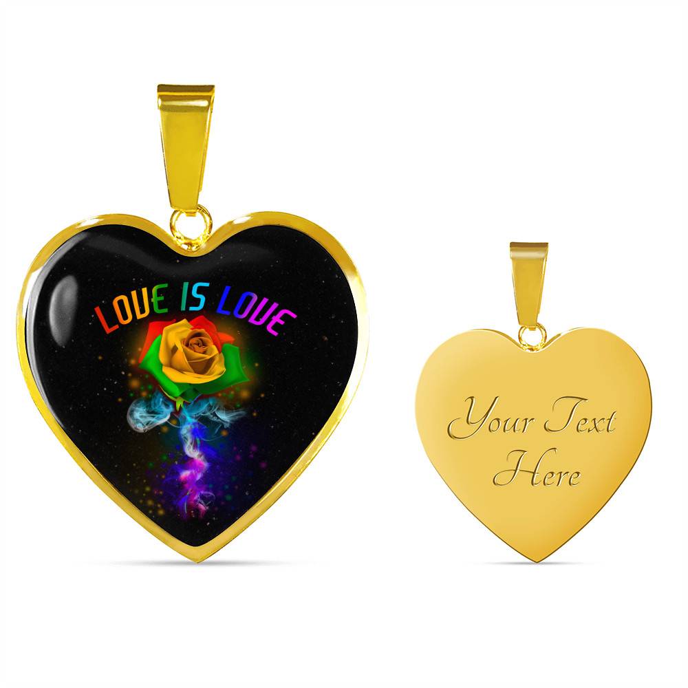 Rainbow Rose Love Is Love LGBT Heart Pendant Necklace - Heart Luxury Necklace (Gold Plated)