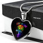 Rainbow Rose Love Is Love LGBT Heart Pendant Necklace - Heart Luxury Necklace (Silver)