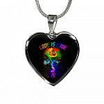 Rainbow Rose Love Is Love LGBT Heart Pendant Necklace - Heart Luxury Necklace (Silver)