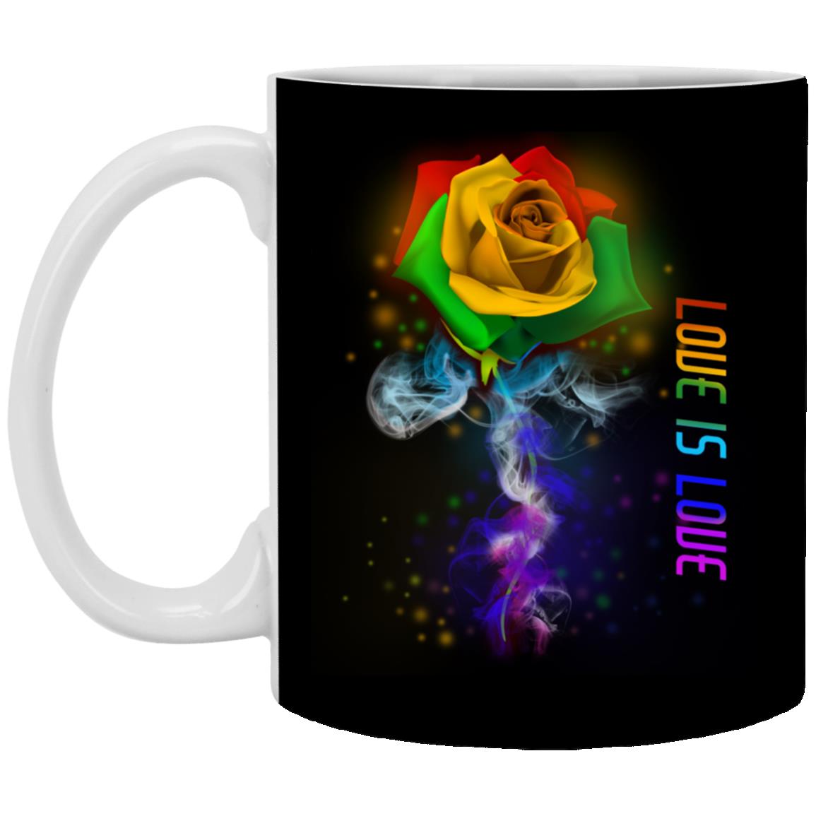 Rainbow Rose Love Is Love, Black, 11 oz. White Mug Rainbow Rose Love Is Love, Black, 11 oz. White Mug