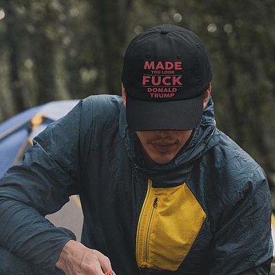 Alternative view of Made You Look Fuck Donald Trump Twill Cap - High-Profile Snapback Hat - Trucker Hat