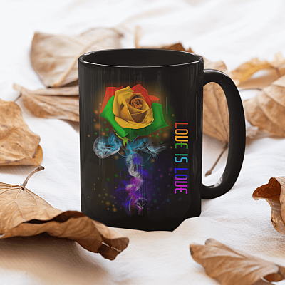 Alternative view of Rainbow Rose Love Is Love LGBT Ceramic Coffee Mug - Beer Stein - Water Bottle - Color Changing Mug