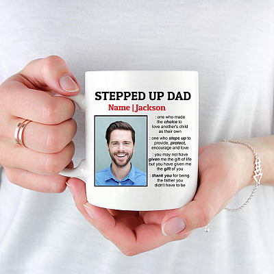Alternative view of Personalized Custom Photo Stepped Up Dad Ceramic Coffee Mug - Father's Day Gift For Stepdad 2021