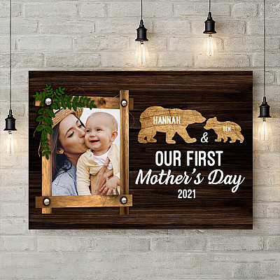 Alternative view of Personalized Photo Our First Mother's Day Cute Bears Wrapped Framed Canvas Prints - Unframed Poster