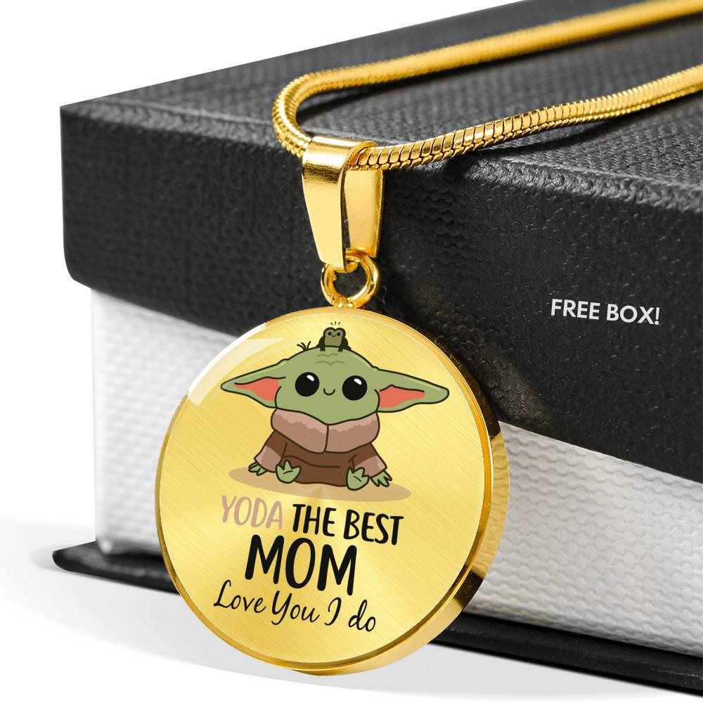 Baby Yoda The Best Mom In The Galaxy Love You I Do Mother's Day Circle Pendant Necklace - Circle Luxury Necklace (Gold Plated)