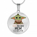 Baby Yoda The Best Mom In The Galaxy Love You I Do Mother's Day Circle Pendant Necklace - Circle Luxury Necklace (Silver)