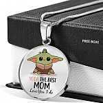 Baby Yoda The Best Mom In The Galaxy Love You I Do Mother's Day Circle Pendant Necklace - Circle Luxury Necklace (Silver)