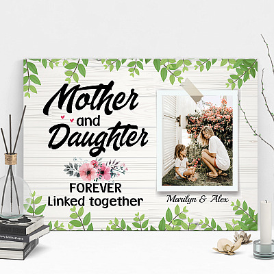 Alternative view of Personalized Custom Photo Mother And Daughter Forever Linked Together Framed Canvas Prints - Unframed Poster