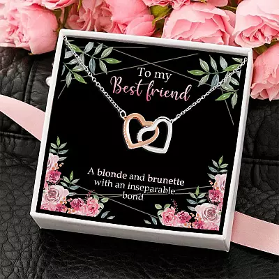 To My Best Friend A Blonde And A Brunette With An Inseparable Bond Interlocking Hearts Pendant Necklace
