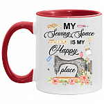My Sewing Space Is My Happy P Mug, White/Red, 11 oz. Accent Mug