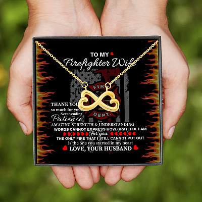 Alternative view of To My Firefighter Wife Thank You So Much For Your Never-Ending Patience Infinity Heart Pendant Necklace