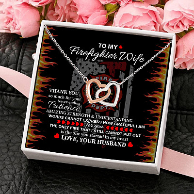 Alternative view of To My Firefighter Wife Thank You So Much For Your Never-Ending Patience Interlocking Hearts Pendant Necklace