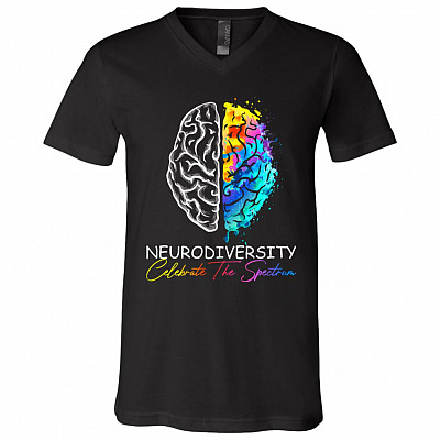 Neurodiversity Shirt, Black, V-Neck T-Shirt