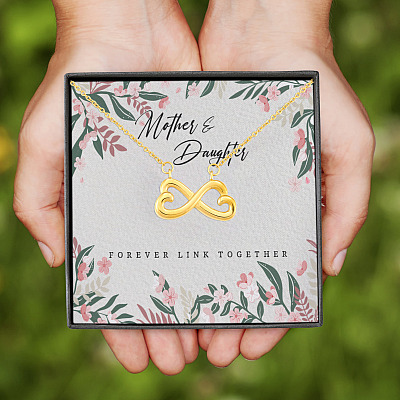 Mother and Daughter Forever Link Together Infinity Heart Pendant Necklace
