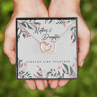 Mother and Daughter Forever Link Together Interlocking Hearts Pendant Necklace