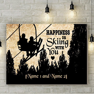 Alternative view of Personalized Skiing Lover Couple Framed Canvas - Happiness Is Skiing with You Unframed Poster