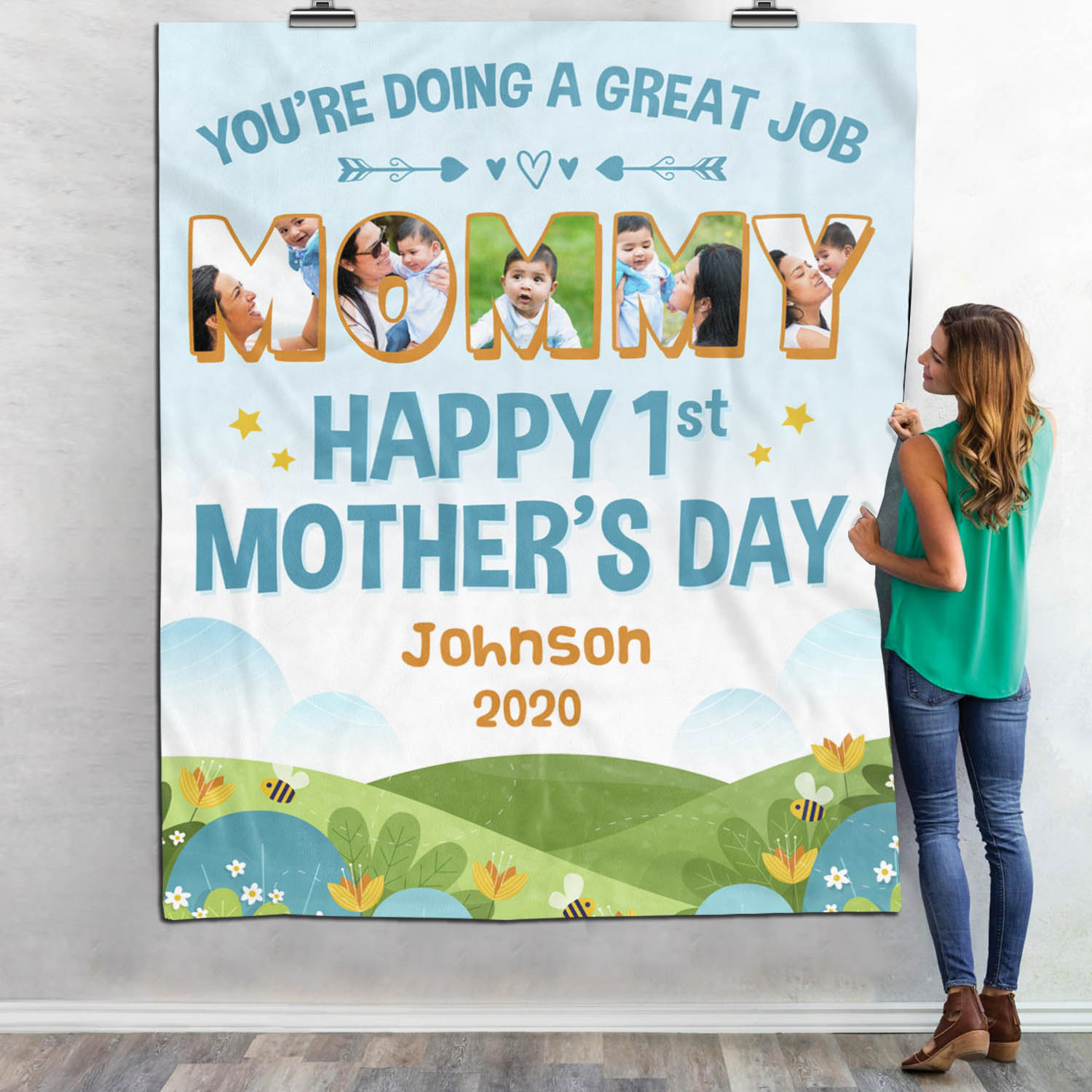 1VT. Doing A Great Job 1st Mother's Day Custom blanket mk2