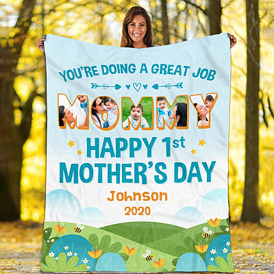 Alternative view of Personalized Photo You're Doing A Great Job Mommy Happy 1st Mother's Day Fleece Blanket - Mink Sherpa Blanket