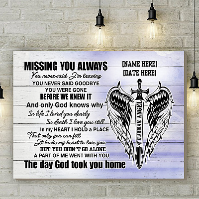 Alternative view of Personalized Guardian Angel Missing You Always Wrapped Framed Canvas - Unframed Poster - Home Decor Wall Art