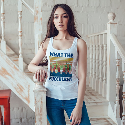 Alternative view of What The Fucculent Cactus Vintage Cotton Tank Top Tee