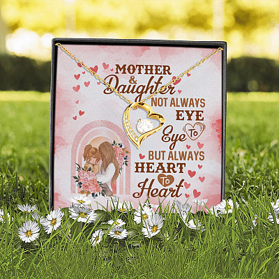 Mother and Daughter Not Always Eye to Eye but Always Heart to Heart Forever Love Pendant Necklace