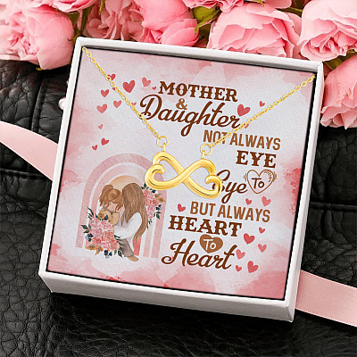 Mother and Daughter Not Always Eye to Eye but Always Heart to Heart Infinity Heart Pendant Necklace