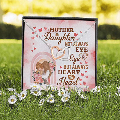 Mother and Daughter Not Always Eye to Eye but Always Heart to Heart Interlocking Hearts Pendant Necklace