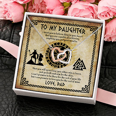 Alternative view of To My Daughter I Want You To Believe Deep In Your Heart From Viking Dad Interlocking Hearts Pendant Necklace