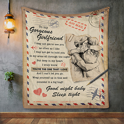 Alternative view of Airmail To My Gorgeous Girlfriend I May Not Get To See You Letters Fleece Blanket - Mink Blanket